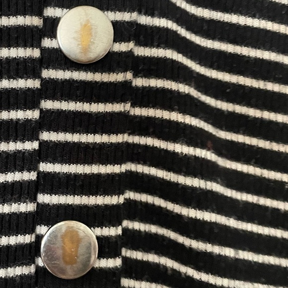 Black & White Short Sleeve Striped Bodycon Mini Dress with Buttons - Picture 7 of 7